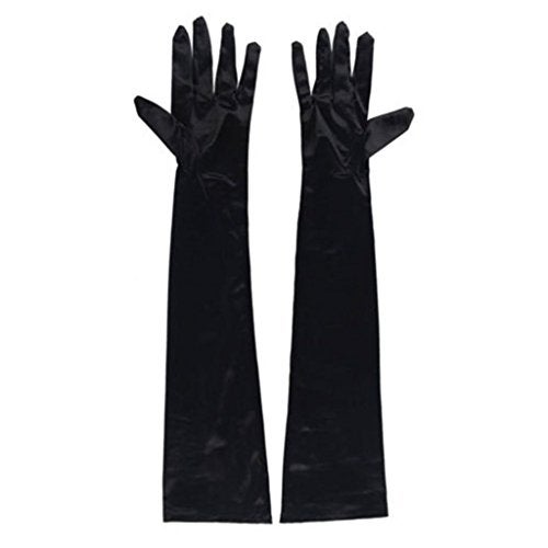 DreamHigh Women's Party Wedding 21" Long Satin Finger Gloves Black - Image 4