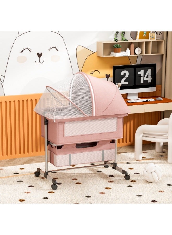 Dreeba Linen Fabric Baby Crib - Pink - WBB-007  - Image 3