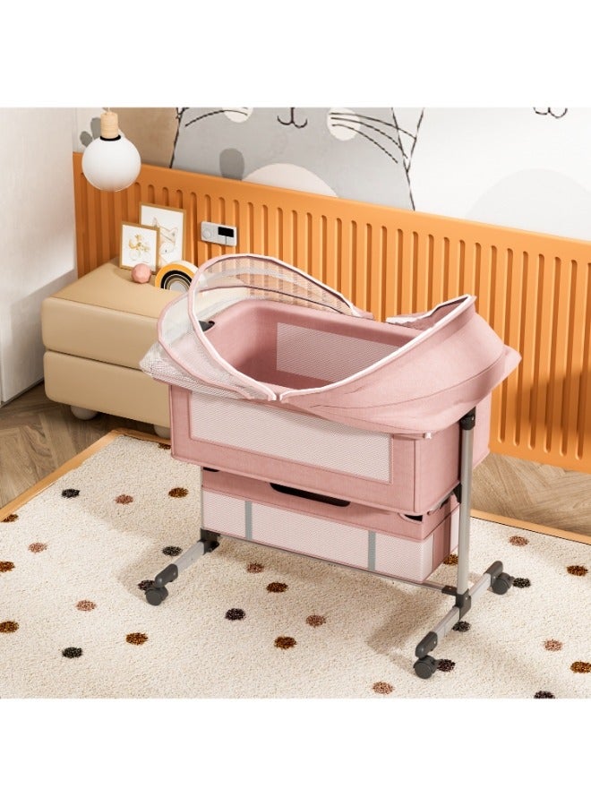 Dreeba Linen Fabric Baby Crib - Pink - WBB-007  - Image 4