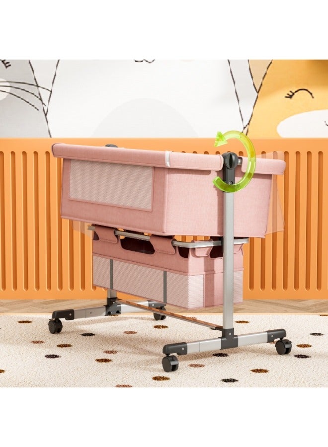 Dreeba Linen Fabric Baby Crib - Pink - WBB-007  - Image 5