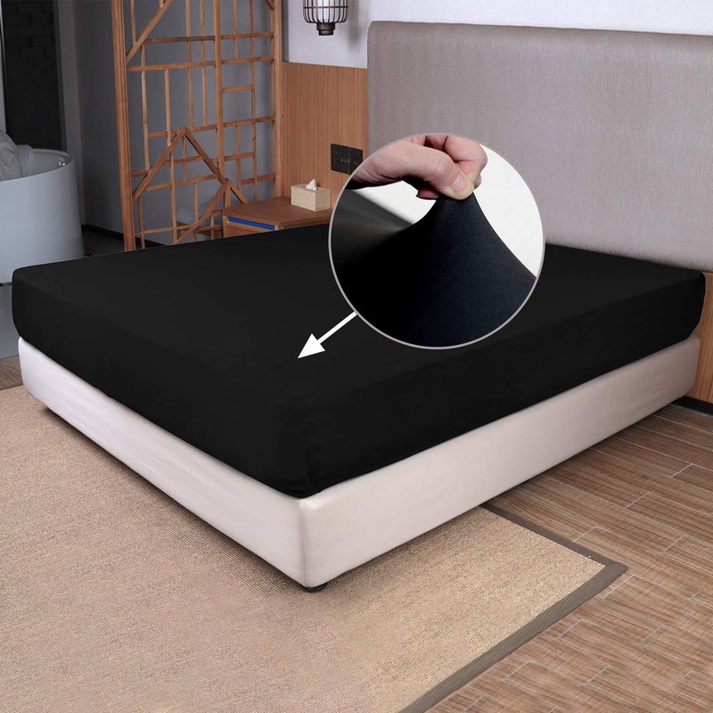 N&Y HOME King Size Fitted Sheet Only - 4-Way Stretch Knit  Snug Fit  Wrinkle Free & Stay in Place  No More Slipping Off for Mattress  Soft & Comfortable - Black  King 