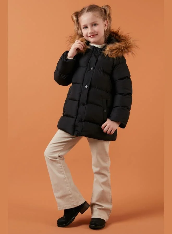 Lela Lela Collar Faux Fur Hooded Pocket Coat Girl's COAT 6028720