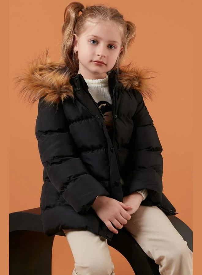 Lela Lela Collar Faux Fur Hooded Pocket Coat Girl's COAT 6028720
