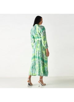 2Xtremz 2Xtremz All-Over Print Maxi A-line Dress with Mandarin Collar and Tie-Ups  - Image 3