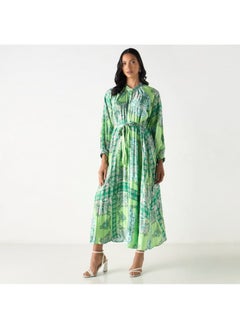 2Xtremz 2Xtremz All-Over Print Maxi A-line Dress with Mandarin Collar and Tie-Ups  - Image 4