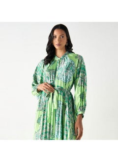 2Xtremz 2Xtremz All-Over Print Maxi A-line Dress with Mandarin Collar and Tie-Ups  - Image 1