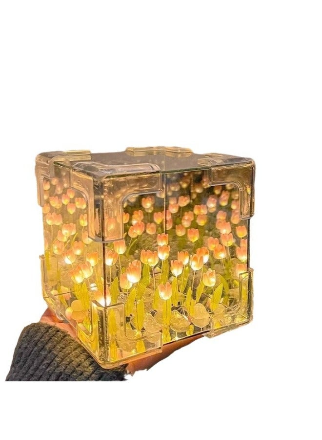 Tulip Sea Rubik's Cube Nightlight Material Bag Handmade Diy To Send Girlfriend Couple Girlfriends Gift-Specifications:10*10cm [20 Blue] Plastic Tulip + Battery Light String Material Package (opp Bag)  - Image 5