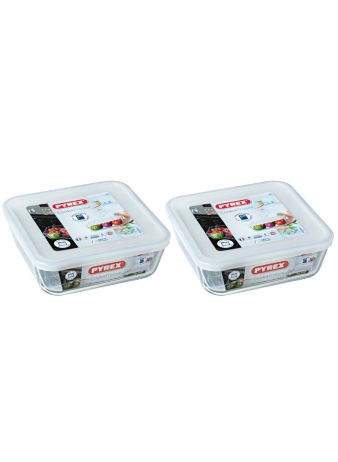Pyrex Cook & Freeze Square Glass Dish with Plastic Lid 0.8L (Pack of 2), Oven, Microwave, Freezer & Dishwasher Safe Food Storage Container Clear 0.8Liters - Image 4