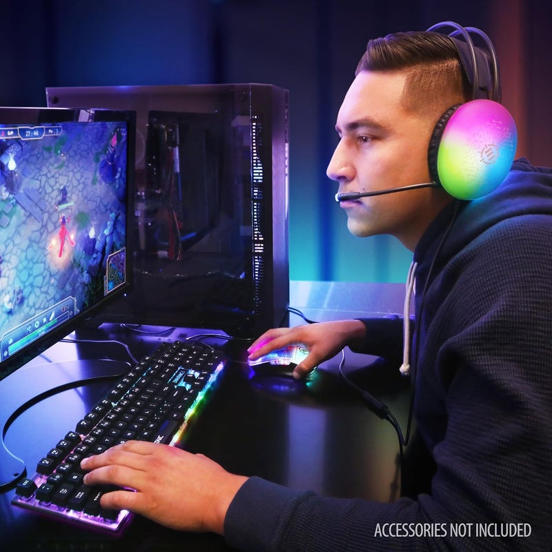 ENHANCE Voltaic 2 USB Gaming Headset - Stereo Gaming Headset for PC with Clear, Circuit Design, Color Changing LEDs, 50mm Drivers - Over Ear Headphones with In-Line Controller, Splitter Cable - Image 5