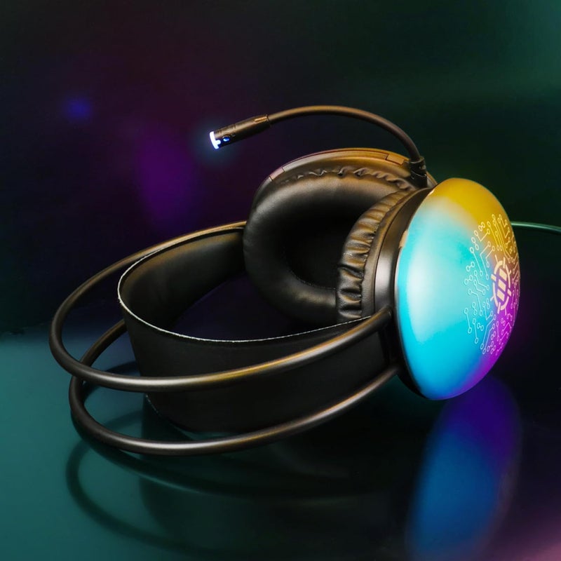 ENHANCE Voltaic 2 USB Gaming Headset - Stereo Gaming Headset for PC with Clear, Circuit Design, Color Changing LEDs, 50mm Drivers - Over Ear Headphones with In-Line Controller, Splitter Cable - Image 2