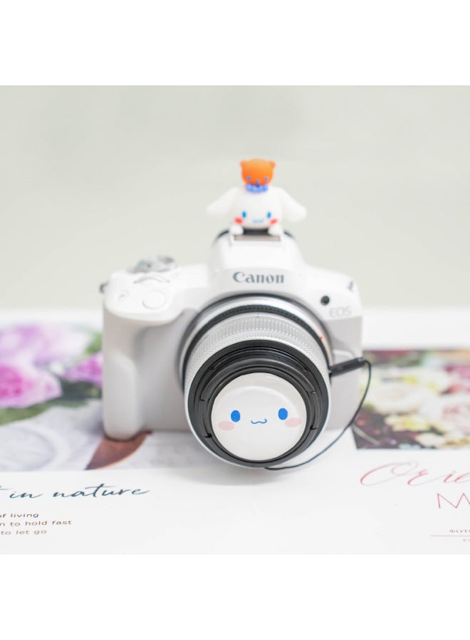 For Canon R50 Camera Cartoon Lens Cover Sony ZVE10 Fuji 49 52 55 58 67mm Lens Ring-Color:49mm Big-eared Dog Lens Cap  - Image 4