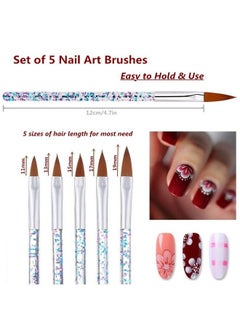 FULINJOY 5 Pcs Nail Art Brush Acrylic Uv Gel Glitter Drawing Painting Brushes Crystal Handle Nylon Hair Carving Flower Pens Nails Tools  - Image 4