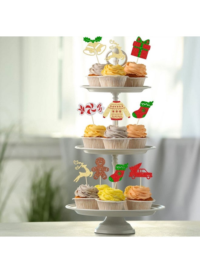 Ephlyn 24 Pcs Merry Christmas Cupcake Toppers - Reindeer Cupcake Picks, Candy Bell Sweater Gift Box for Christmas, New Year & Holiday Party Cake Decorations - Image 4
