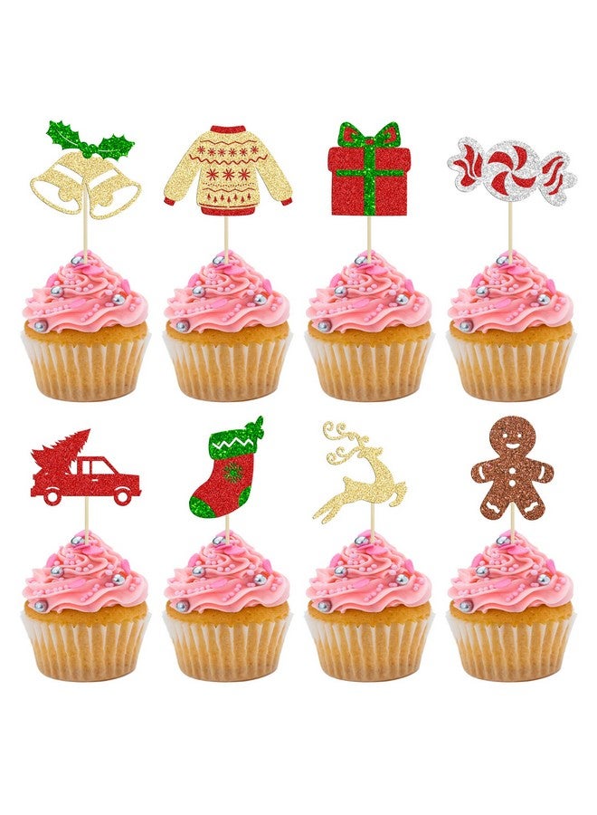 Ephlyn 24 Pcs Merry Christmas Cupcake Toppers - Reindeer Cupcake Picks, Candy Bell Sweater Gift Box for Christmas, New Year & Holiday Party Cake Decorations - Image 1
