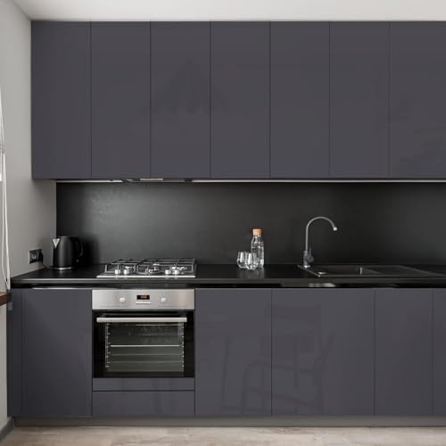 ERATO Glossy Wallpaper Peel & Stick Vinyl Contact Paper Self Adhesive Wallpaper for Kitchen Cabinets Furniture Countertop Removable Waterproof Wallpaper (Dark Grey Glossy, 2 Feet x 7 Feet) - Image 4