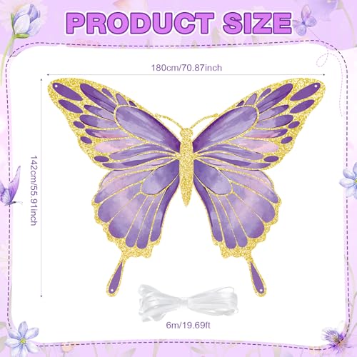 Panelee Large Butterfly Wings Decorations Giant Butterfly Backdrop Banner Baby Shower Photograph Background for Women Birthday Party Booth Photo Props Wall Decor Purple - Image 3