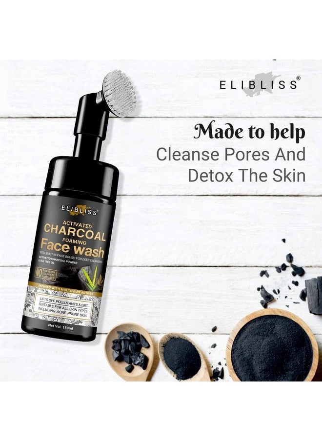 ELIBLISS Charcoal Foaming Face Wash With Built-In Face Brush For Deep Cleansing - No Parabens, Sulphate, Silicones & Color 150 Ml Pack Of 2  - Image 2