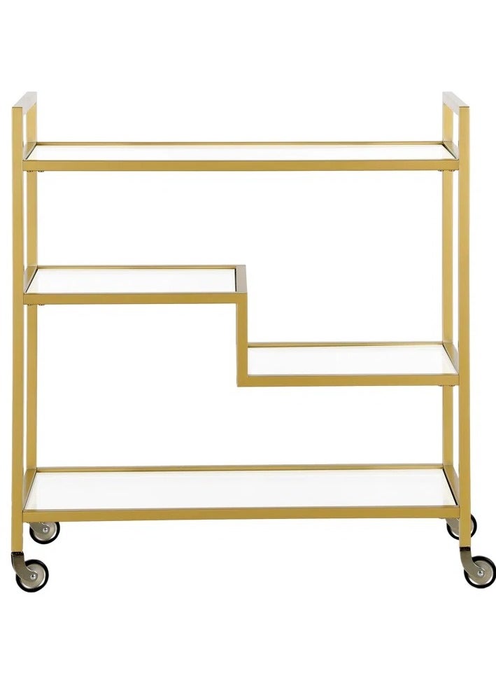 HOME TASTE Gold Metal Serving Trolley – Pre-Assembled Utility Cart with Clear Glass Shelves & Heavy-Duty Frame for Kitchen, Bar, Restaurant & Hospital (100x40x90 cm)  - Image 3