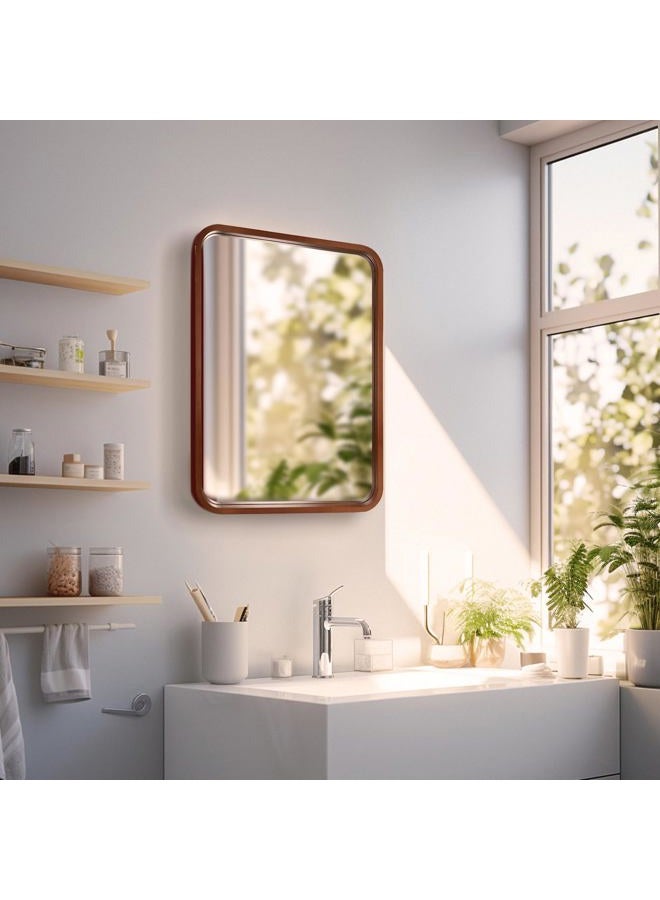 WallBeyond 18x24 Inch Wood Mirror for Bathroom, Wooden Frame Wall Mirror Farmhouse Wall Mounted Rectangle Mirror for Vanity (Horizontal/Vertical Walnut Color) - Image 3