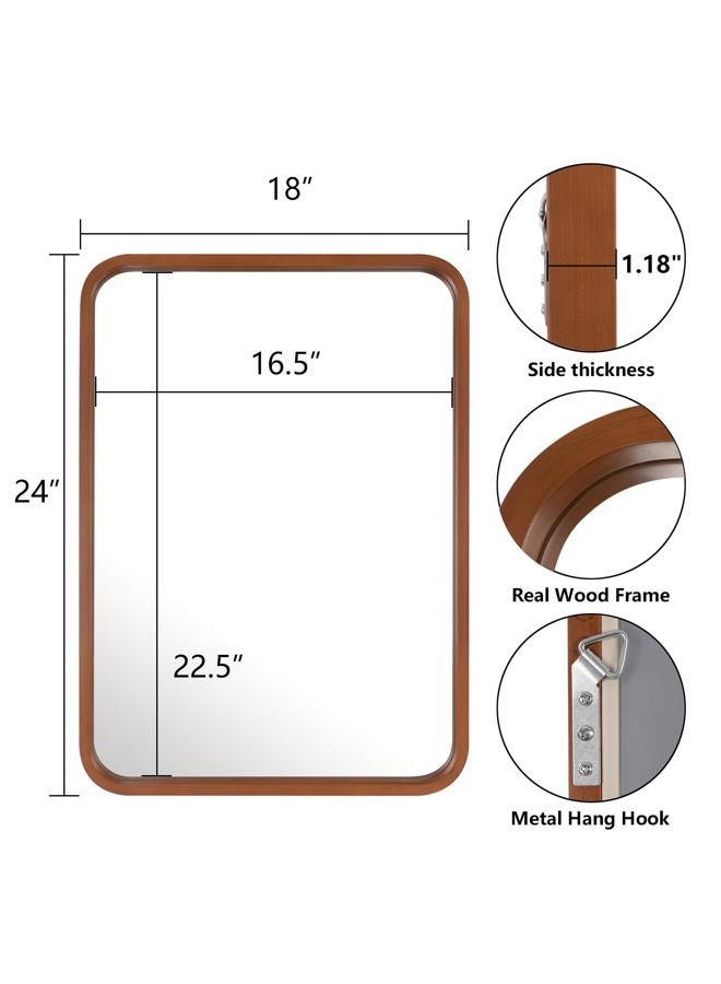 WallBeyond 18x24 Inch Wood Mirror for Bathroom, Wooden Frame Wall Mirror Farmhouse Wall Mounted Rectangle Mirror for Vanity (Horizontal/Vertical Walnut Color) - Image 5