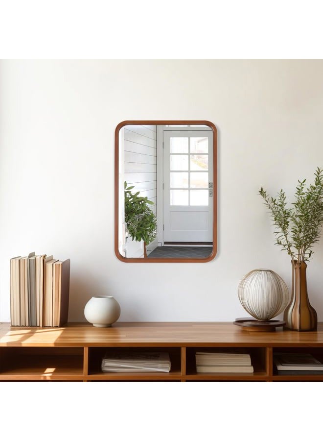 WallBeyond 18x24 Inch Wood Mirror for Bathroom, Wooden Frame Wall Mirror Farmhouse Wall Mounted Rectangle Mirror for Vanity (Horizontal/Vertical Walnut Color) - Image 4