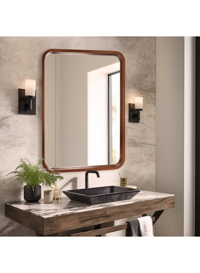 WallBeyond 18x24 Inch Wood Mirror for Bathroom, Wooden Frame Wall Mirror Farmhouse Wall Mounted Rectangle Mirror for Vanity (Horizontal/Vertical Walnut Color) - Image 1