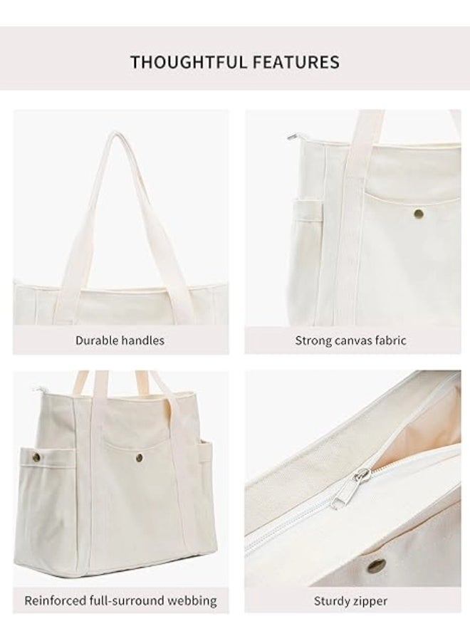 شيبشيب حقيبة توت قماشية بسحّاب وجيوب متعددة، حقيبة كتف متعددة الجيوب بسعة كبيرة للاحتياجات اليومية والسفر والعمل، الأبعاد 41×10×33 سم (طول×عرض×ارتفاع) - Image 4