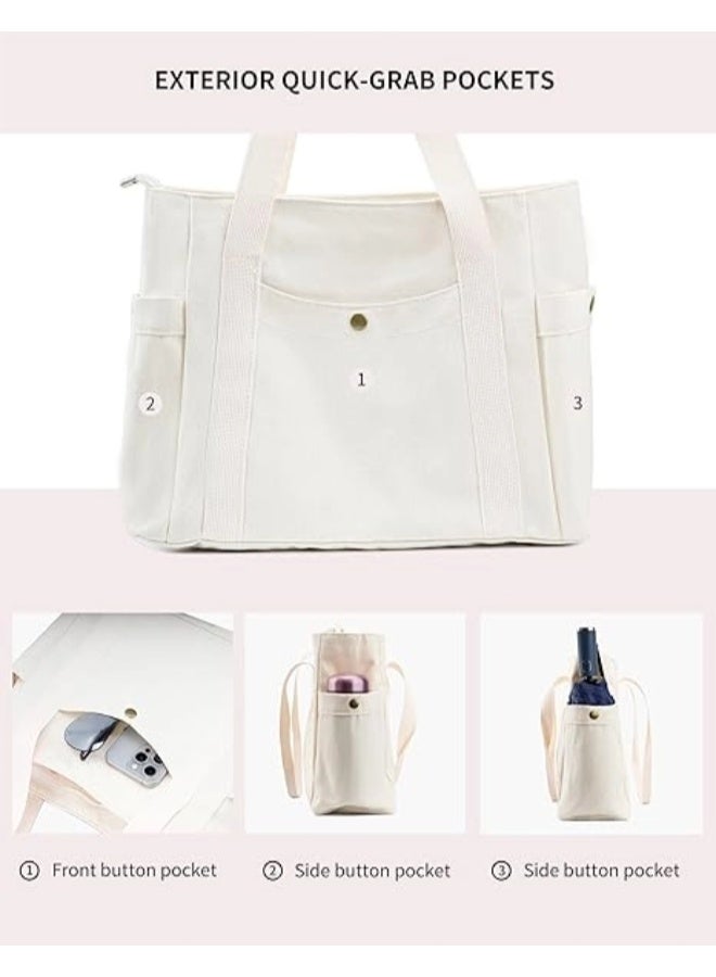 شيبشيب حقيبة توت قماشية بسحّاب وجيوب متعددة، حقيبة كتف متعددة الجيوب بسعة كبيرة للاحتياجات اليومية والسفر والعمل، الأبعاد 41×10×33 سم (طول×عرض×ارتفاع) - Image 3