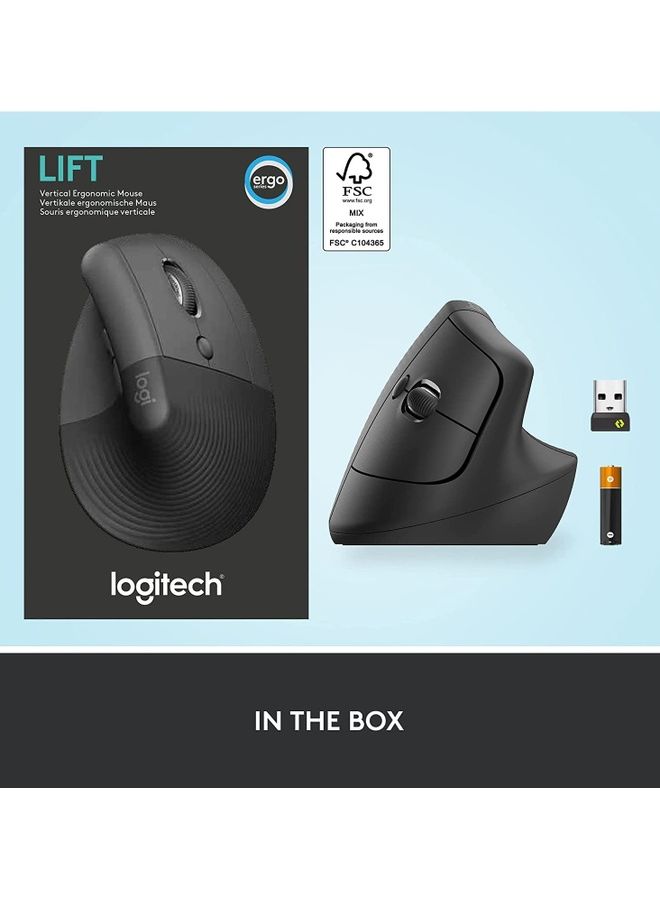 Logitech Lift Vertical Ergonomic Mouse, Logi Bolt USB Receiver, 4000 DPI Sensitivity, Multi-OS Compatibility, 10m Range, 2 Year Battery Life, Quiet Clicks & Smartwheel Graphite - Image 2