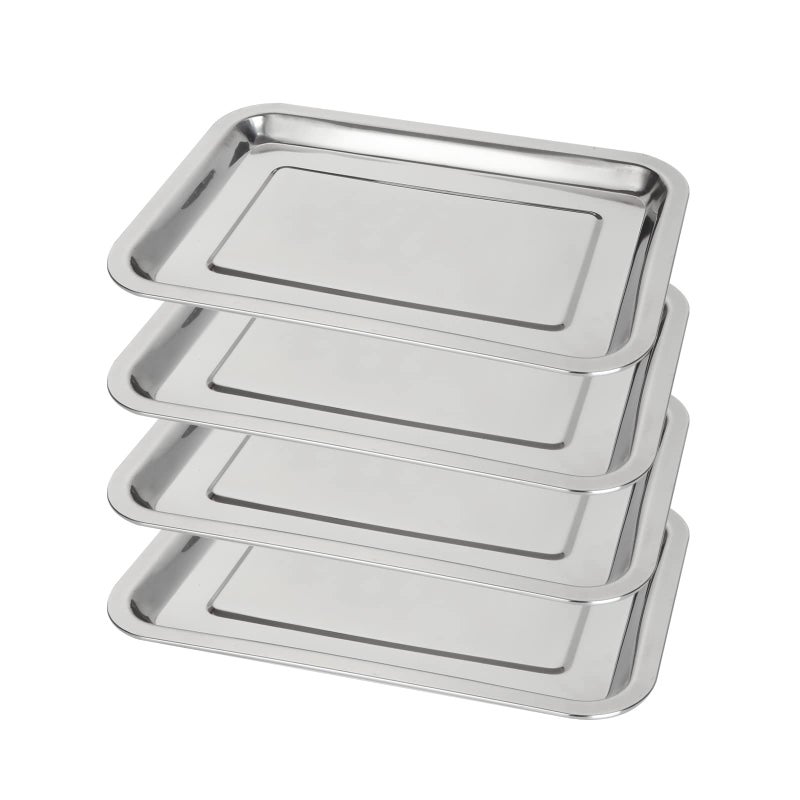 JMIATRY Stainless Steel Baking Tray Set of 4 Large Professional Oven Tray Multi Use Rectangular Baking Sheet Pan for Cooking Serving Healthy  Non Toxic Easy Clean  Dishwasher Safe 32x22x2cm