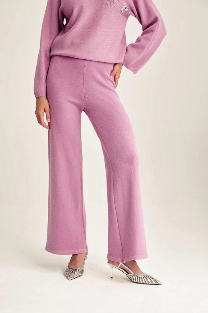 Tenda Plain Wide-Leg Trousers Pink
