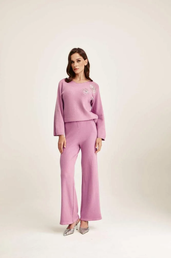 Tenda Plain Wide-Leg Trousers Pink