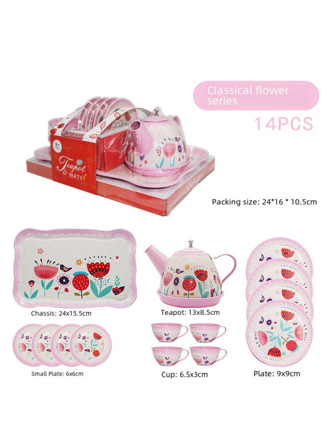 Simulation Teas Toy Children's Gift Box Tinplate Tea Set-Color:QZ1005-11 - Image 4