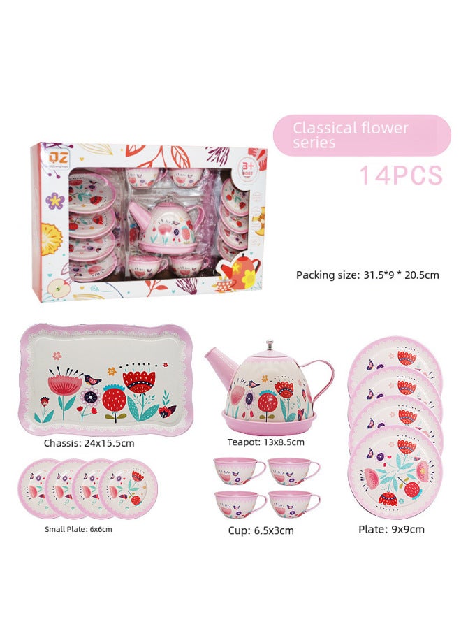 Simulation Teas Toy Children's Gift Box Tinplate Tea Set-Color:QZ1005-11 - Image 3