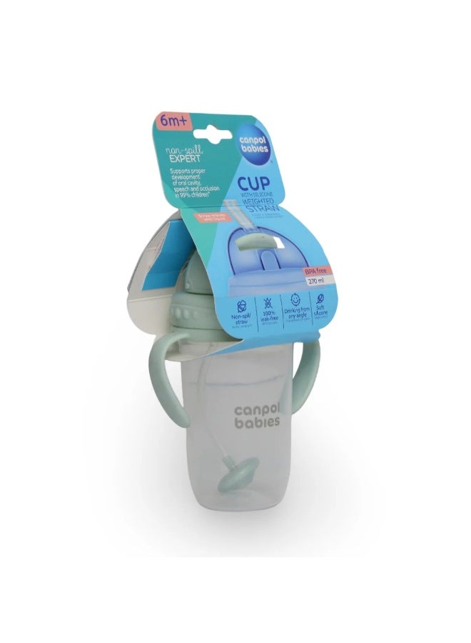 Canpol Babies Non-Spill Cup with Weighted Straw 270 ml - Green - Image 1