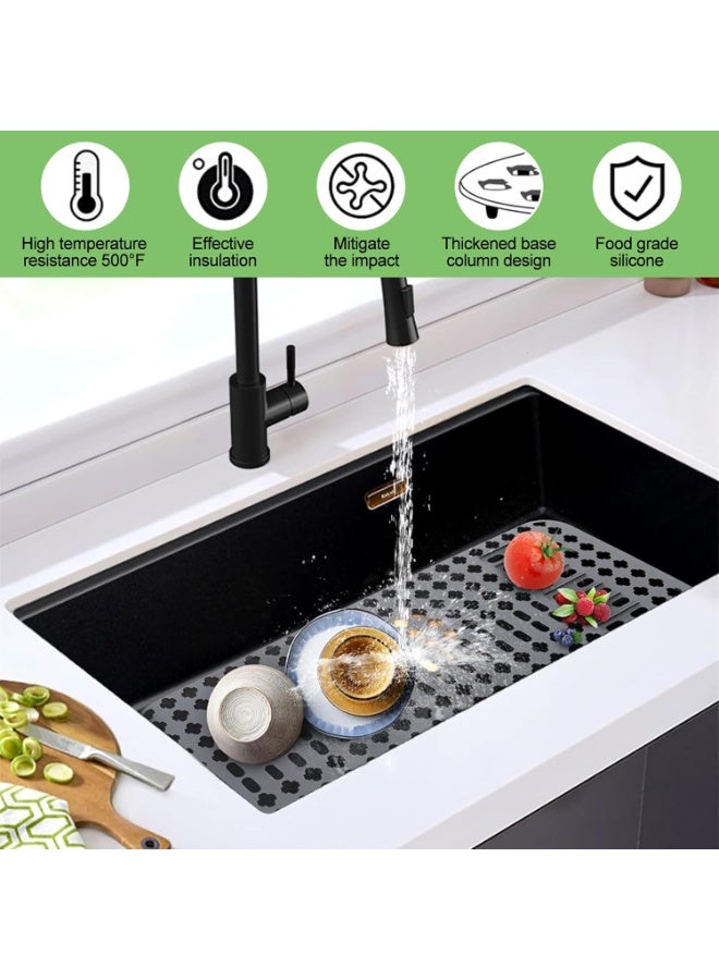 Relex Kitchen Sink Mat, Non-Slip Silicone Sink Protectors, Stainless Steel, Porcelain Sinks, 25 x13 Inches Flexible Sink Grate, Cut to Fit, Grey - Image 2