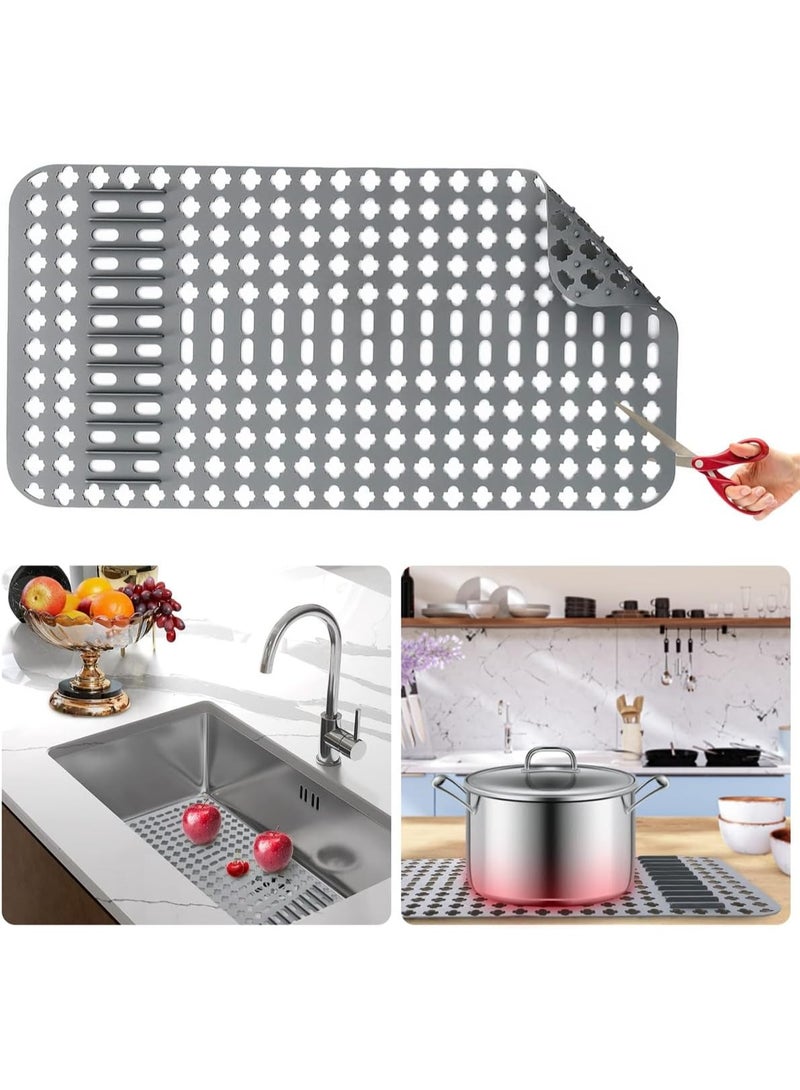 Relex Kitchen Sink Mat, Non-Slip Silicone Sink Protectors, Stainless Steel, Porcelain Sinks, 25 x13 Inches Flexible Sink Grate, Cut to Fit, Grey - Image 1