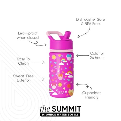Simple Modern Disney Minnie Mouse Kids Water Bottle with Straw Lid 14oz Insulated Stainless Steel Kids Tumbler Spill Proof Toddler Cup for School Girls Boys Summit Minnie Doodle - Image 3