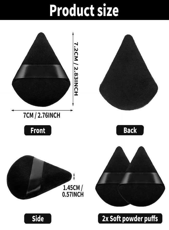 Sibba 2 Pieces Triangle Cosmetic Loose Powder Puffs Washable Reusable Soft Plush Foundation Sponge for Face Body Wet Dry Makeup Tool (2Pcs Black) - Image 2