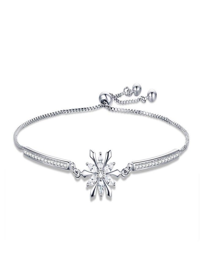 BISAER Snowflake Tennis Bracelets for Women Girls, White Gold Plated Cubic Zirconia Charm Bracelet with Adjustable Chain, Anniversary, Birthday, Mother Day, Women' s Day Bracelet. - Image 1