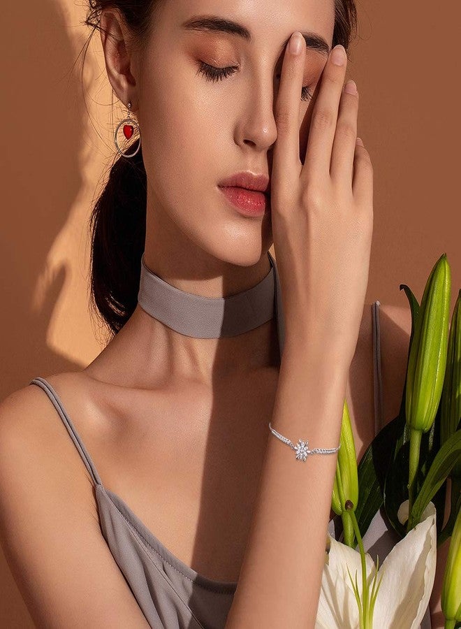 BISAER Snowflake Tennis Bracelets for Women Girls, White Gold Plated Cubic Zirconia Charm Bracelet with Adjustable Chain, Anniversary, Birthday, Mother Day, Women' s Day Bracelet. - Image 4
