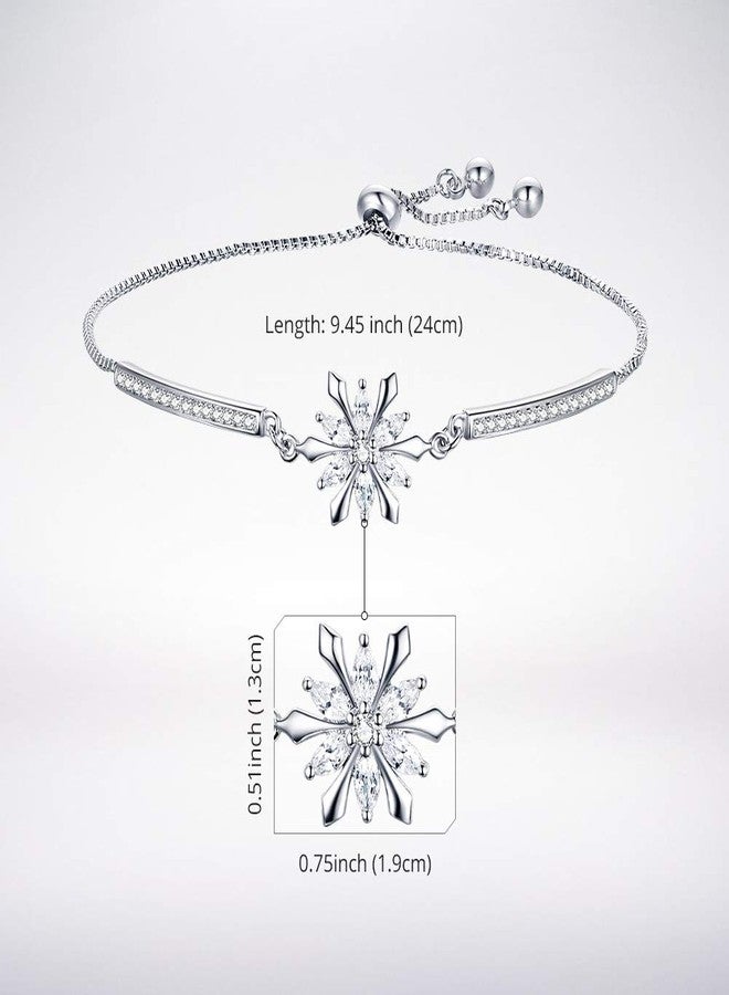 BISAER Snowflake Tennis Bracelets for Women Girls, White Gold Plated Cubic Zirconia Charm Bracelet with Adjustable Chain, Anniversary, Birthday, Mother Day, Women' s Day Bracelet. - Image 2
