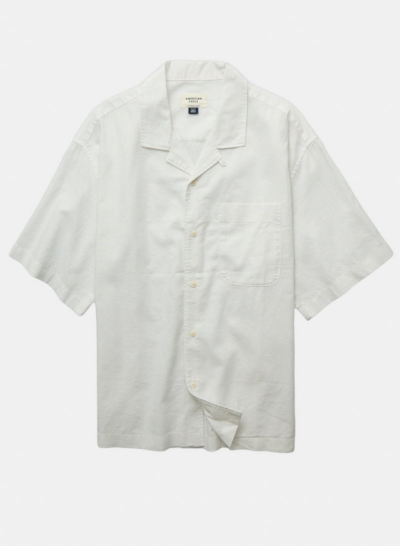 American Eagle AE Relaxed Fit Linen-Blend Camp Collar Shirt - Image 3