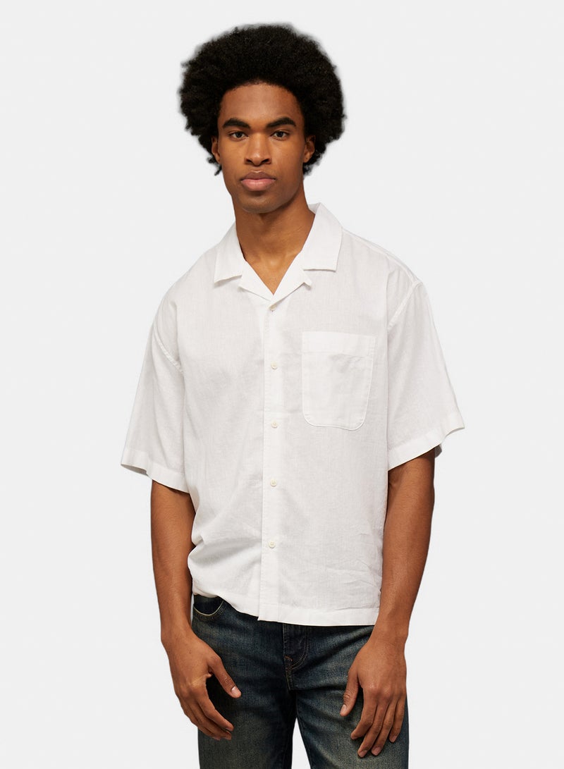 American Eagle AE Relaxed Fit Linen-Blend Camp Collar Shirt - Image 1