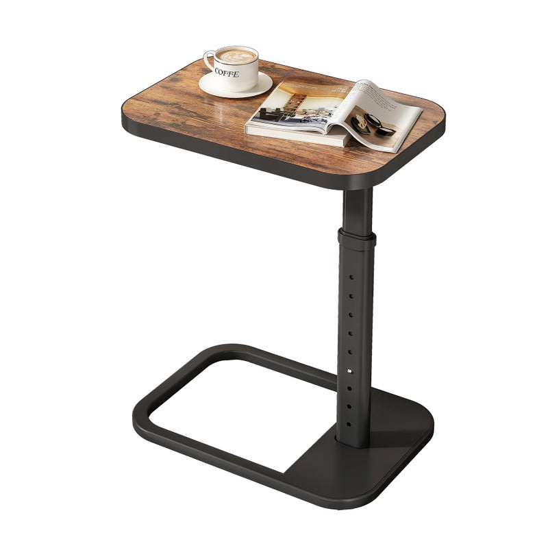 Kitstorack Adjustable Height C-Shaped End Table, 9-Level Side Table with Metal Rounded Edge, Couch Table that Slides Under Sofa or Bed for Eating, Working, and Drinks, TV Tray for Small Spaces, Brown - Image 1
