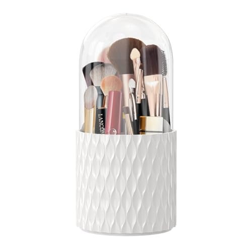 INOVERA (LABEL) INOVERA 5 Slot Makeup Cosmetics Brush Holder - 360° Rotating Cosmetic Organizer Display Case - Dustproof Brushes Storage Cases with Lid for Women Girls (White) - Image 1