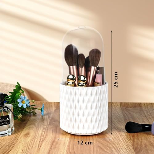 INOVERA (LABEL) INOVERA 5 Slot Makeup Cosmetics Brush Holder - 360° Rotating Cosmetic Organizer Display Case - Dustproof Brushes Storage Cases with Lid for Women Girls (White) - Image 2