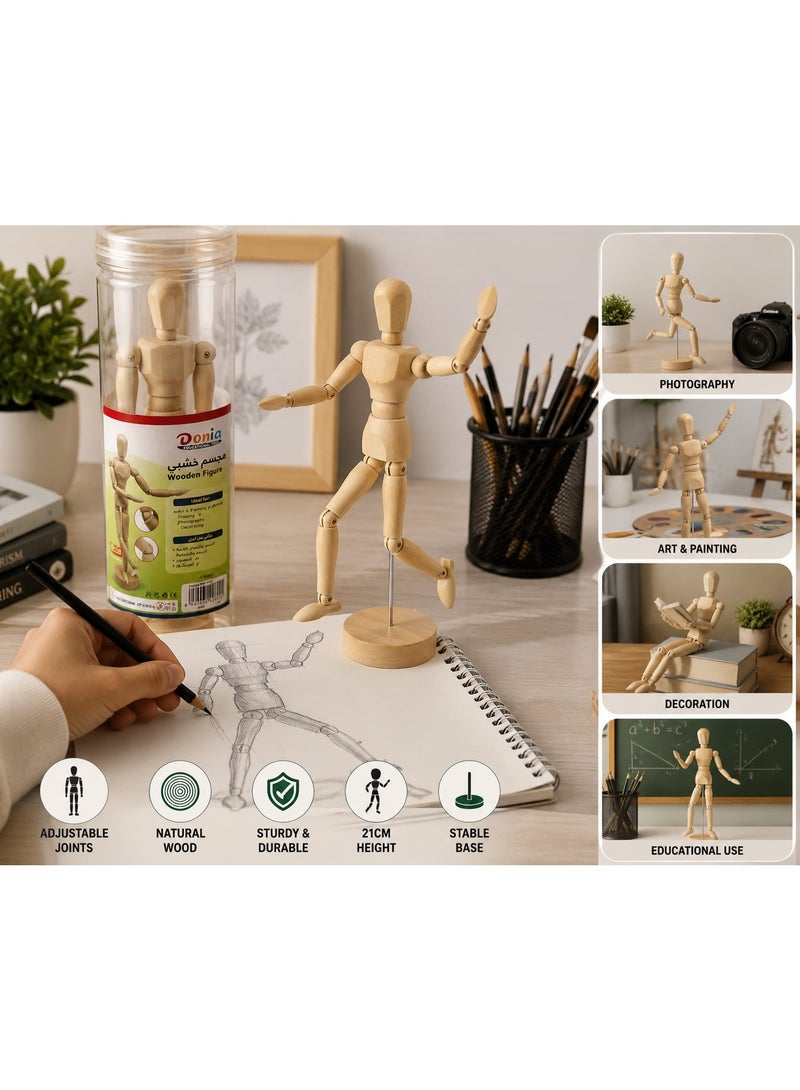 Donia 21cm Wooden Artist Mannequin Figure – Adjustable Jointed Drawing Model with Stand for Sketching, Painting, Photography & Art - Image 2