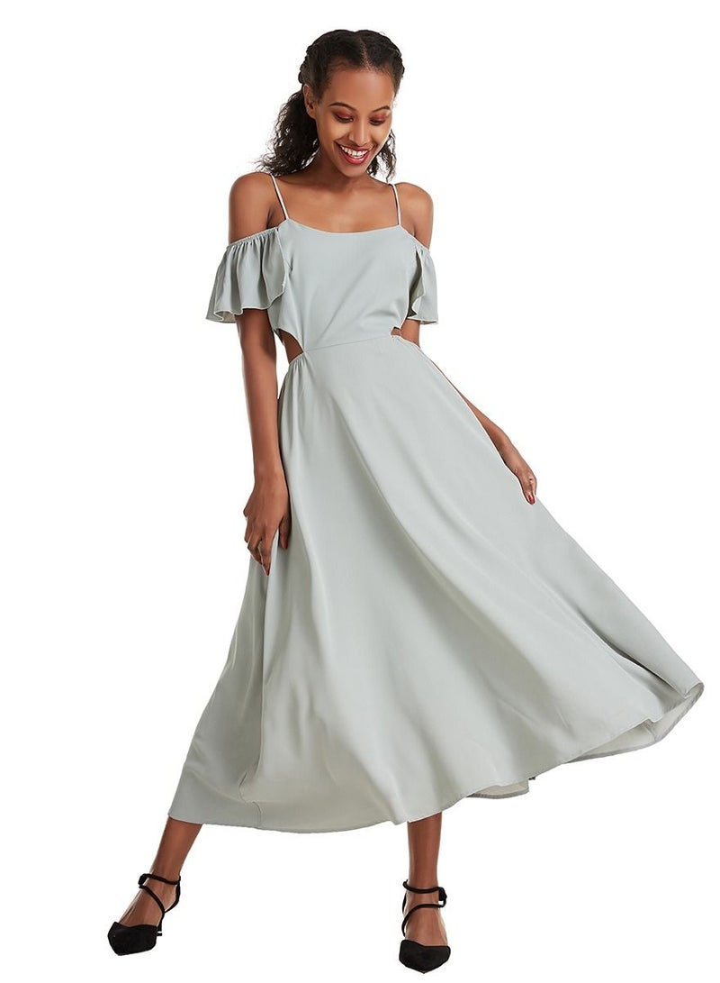 Loquat Women's Solid Color Flounce Long Slip Dress Grey - Image 1