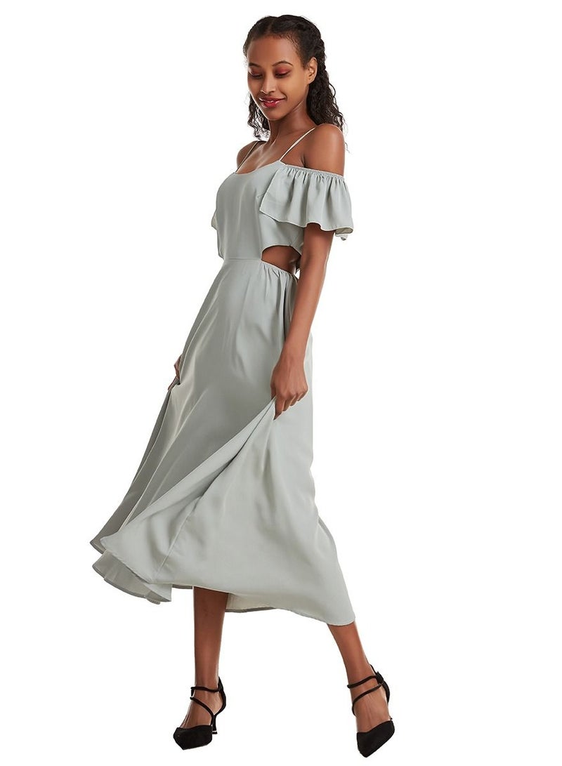 Loquat Women's Solid Color Flounce Long Slip Dress Grey - Image 2